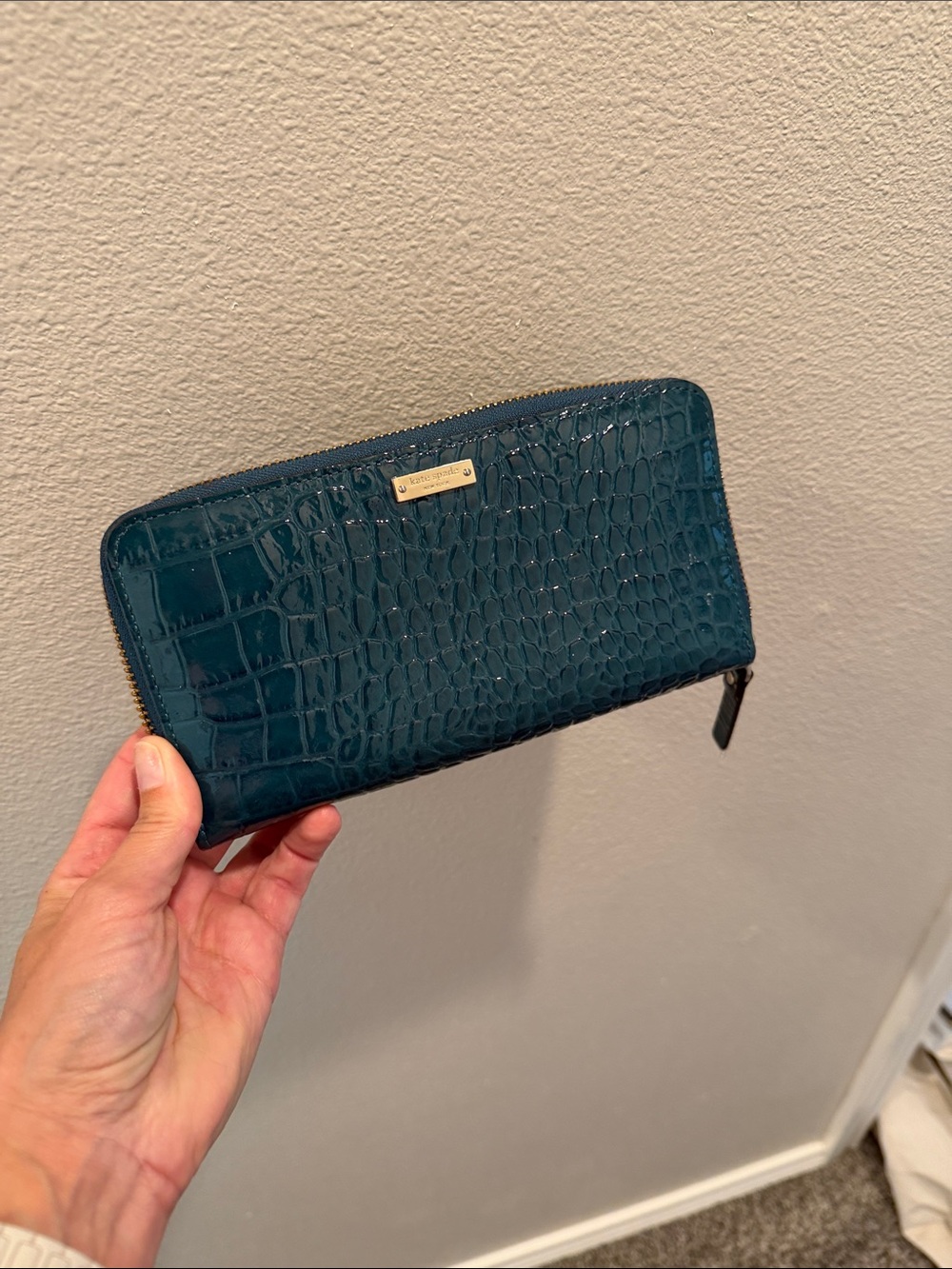 Kate Spade Croc-Embossed Zip Wallet in Deep Aqua - Picture 2 of 5